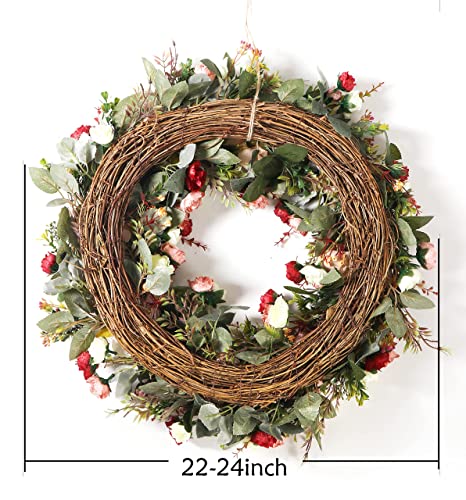 Peony Spring Wreath For Front Door 24Inch Handmade Pink Artificial Floral Wreath Summer Wreath For Front Door Wall Windows Deco(Large) #TOP5