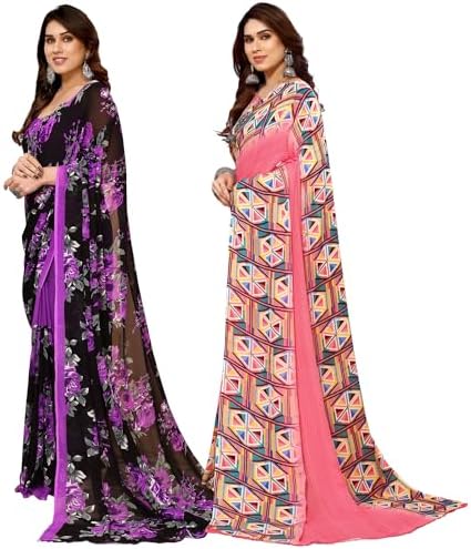 Printed Georgette Saree With Blouse Piece Combo Pack of 2 Combo (Combo_Md_1152_4_1515_1)_A14615