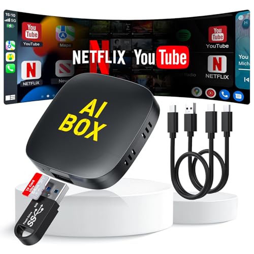 Adaptador inalámbrico 5en1 CarPlay y Android Auto con USB-A/Tipo-C para Netflix/Youtube,Caja AI CarPlay Convertidor Dongle Car Play Tarjeta TF/USB Stick Magic Link para iOS 10+ y Android 11+