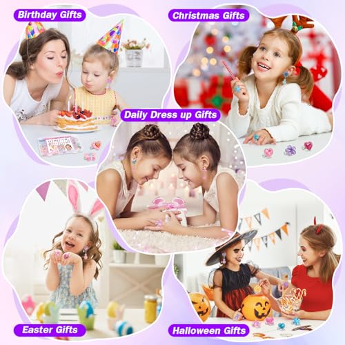 Toddler Girl Toys for Ages 5-7 Jewelry,34pcs Girls Toys Age 6-8 Clip on Earrings for Girls age 8-10 Kids Princess Toy Adjustable Ring Girl Toy Age 3 4 5 6-8 Year Old Birthday Christmas Gifts 6