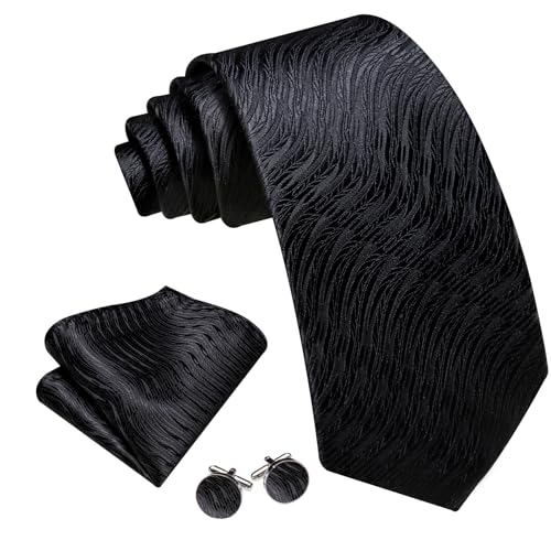 Image of Barry.Wang Man Stripe Ties Set Silk Woven Pocket Square Necktie Cufflinks Formal Party Business