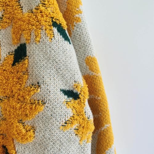 Women Fashion Sunflower Print Knit Sweater, Fall Winter Casual Warm Sweatshirt Long Sleeve Loose Crewneck Jumper Top4