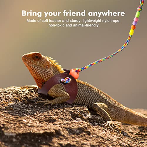 LIKZINWA Bearded Dragon Lizard Leash Harness,4 Size Pack Adjustable Small Animal Harness for Reptile and Small pet (Brown)