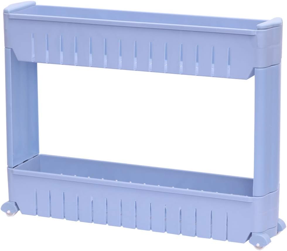 狭いホームオーガナイザーラック狭いスペースカート2層ストレージバスケットモバイル棚ユニットオーガナイザーブルー