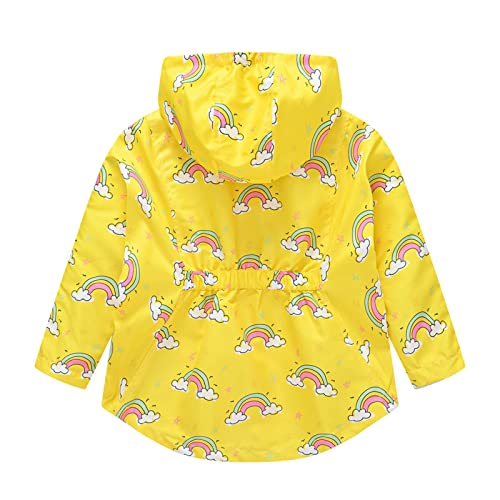 Girls Hooded Raincoat Windproof Zip 𝗖artoon Print Lightweight Outerwear Toddler Loose Jacket with Pocket2