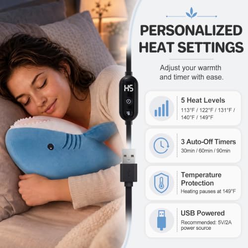 Image of Shark Heating Pad for Period Cramps USB Power Heated Plush Stuffed Animal
