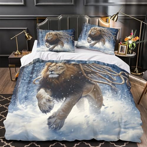 YVASPQRTW León con rastas 3D Impresión Edredón Funda 3pz Microfibra Cremallera Oculta Animal Salvaje de fantasía Funda de edredón 2 Fundas Resistente Chicas Niños Single (135x200cm)