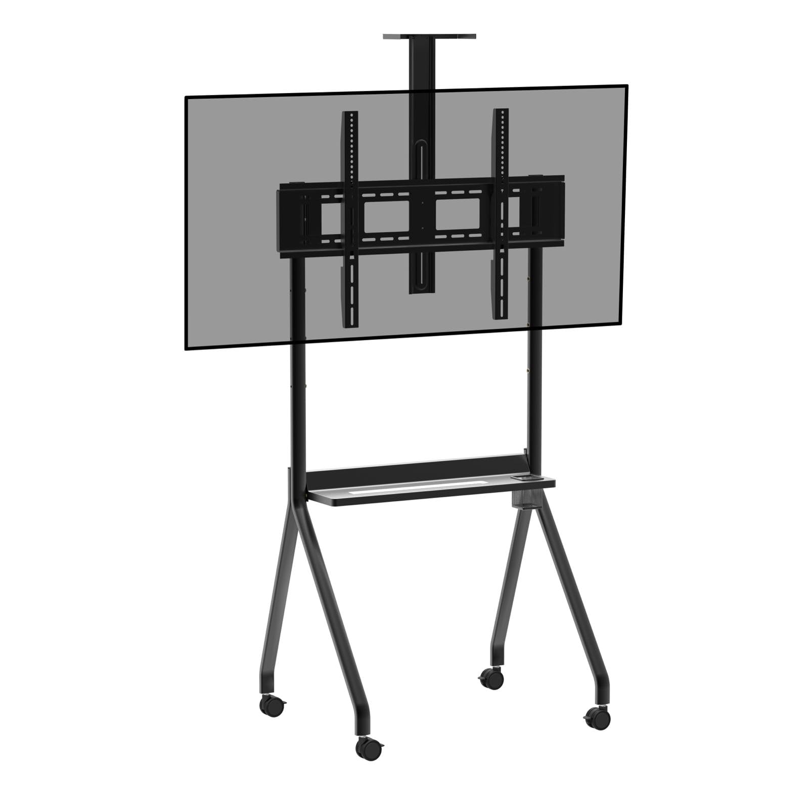 BIG VUE Rolling/Mobile TV Cart with Wheels for 42-86 Inch LCD LED 4K Flat Screen TVs, TV Floor Stand with Shelf Holds Up to 120 Kg, Height Adjustable Trolley Max VESA 900 x 600mm