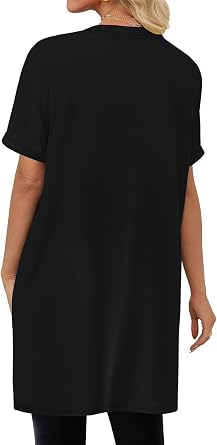 KISSMODA Womens Short Sleeve Tunic Tops for Leggings Basic Summer Long Shirts Fashion Loose Clothes