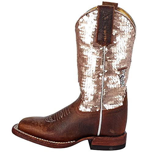 Macie Bean Girls' Sequin Distressed Bison Leather Western Boot Square Toe - Mk91533