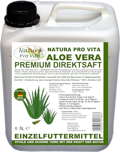 Aloe Vera Pferd Premium Direktsaft aloinfrei zuckerfrei vegan Aloevera Saft aus dem Innengel der Aloe Vera 5L