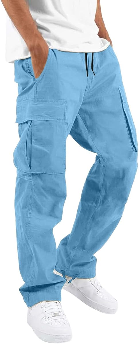 Pantalones cargo para hombre con cordón, pantalones de senderismo informales, pantalones deportivos, pantalones deportivos sueltos de algodón, pantalones de chándal rectos para hombres