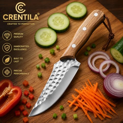 Image of Kitchen Chef Knife, 8 Inch, German Stainless Steel Blade with Wooden Handle, Forged, Silver and Brown, with Protective Sheath