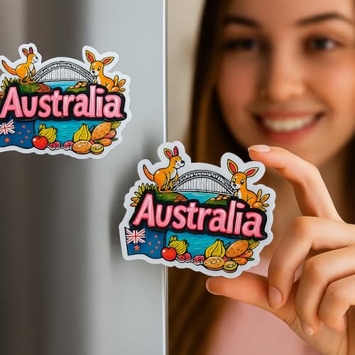Image of Naxon Australia Country Theme Souvenir Wooden Refrigerator Stylish Fridge Magnet - Fridge Decoration Magnet for Kitchen & Home Decor | Perfect Souvenir Gift | Size 3x3 Inches | Pack of 1