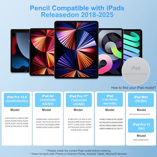 Image of Stylus Pen for iPad Apple: Fast Charge for iPad Pencil Apple Pen with Palm Rejection Tilt Sensitivity - Pen for iPad 10 /9 /8 /7 /6, iPad Pro 12.9 inch /11 inch /13 inch M4, iPad mini 6 /5, iPad Air 5 /4 /3 /11 inch-13 inch M2
