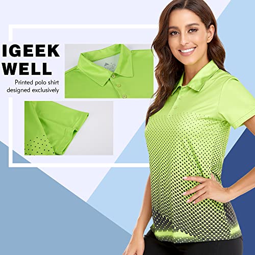 Igeekwell Womens Golf Shirt Collared Pattern Print Short Sleeve Polo Shirts Moisture Wicking V Neck Tennis Sport Tops Fit #TOP2