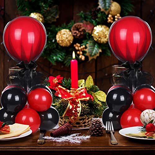 Image of BBTO 8 Set Black and Red Table Centerpieces Balloons Stand Kit, Latex Balloons and Table Stand Holder with Base Tulle for Wedding Birthday Grad Prom Centerpieces Party Back to School Baby Shower