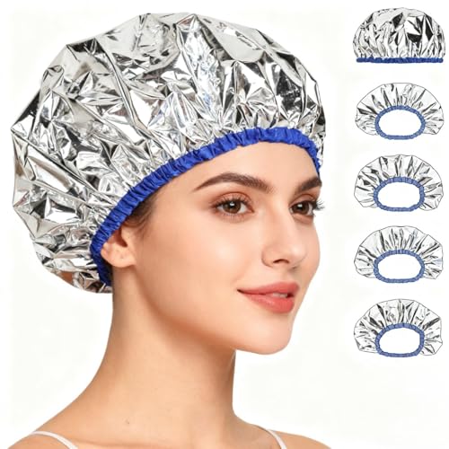 Reusable Aluminium Foil Heat Caps for Deep Conditioning - Heated Hair Treatment & Dye Caps | Salon Quality for Hot Oil & Home Hair Spa（5-Pack）