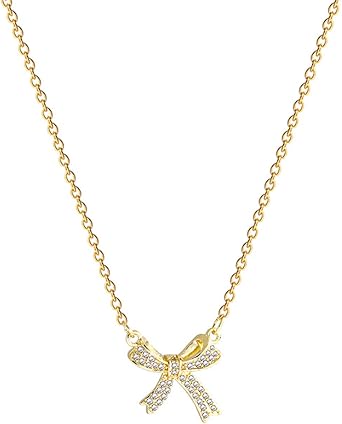 Gold Bow Necklace, Luxury Niche Design, Sparkling Diamond Minimalist, Alloy Material, Female, Adult, Casual, Fashion Jewelry