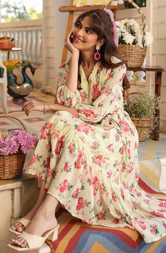 Image of Janasya Women's Georgette Floral Printed Tiered Dress