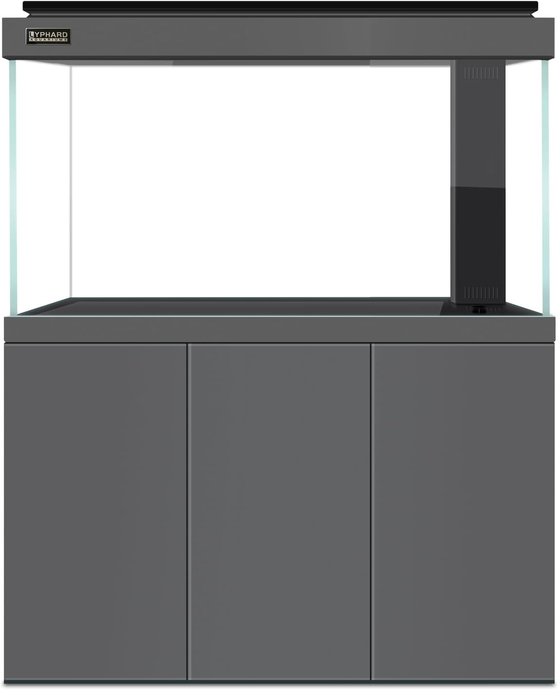 LYPHARD AQUARIUMS All in One Aquarium, 135 Gallon Ultra Clear Fish Tank and Sump Filtration System, Complete Saltwater Aquarium Set with Triple Door Cabinet Stand, Gray