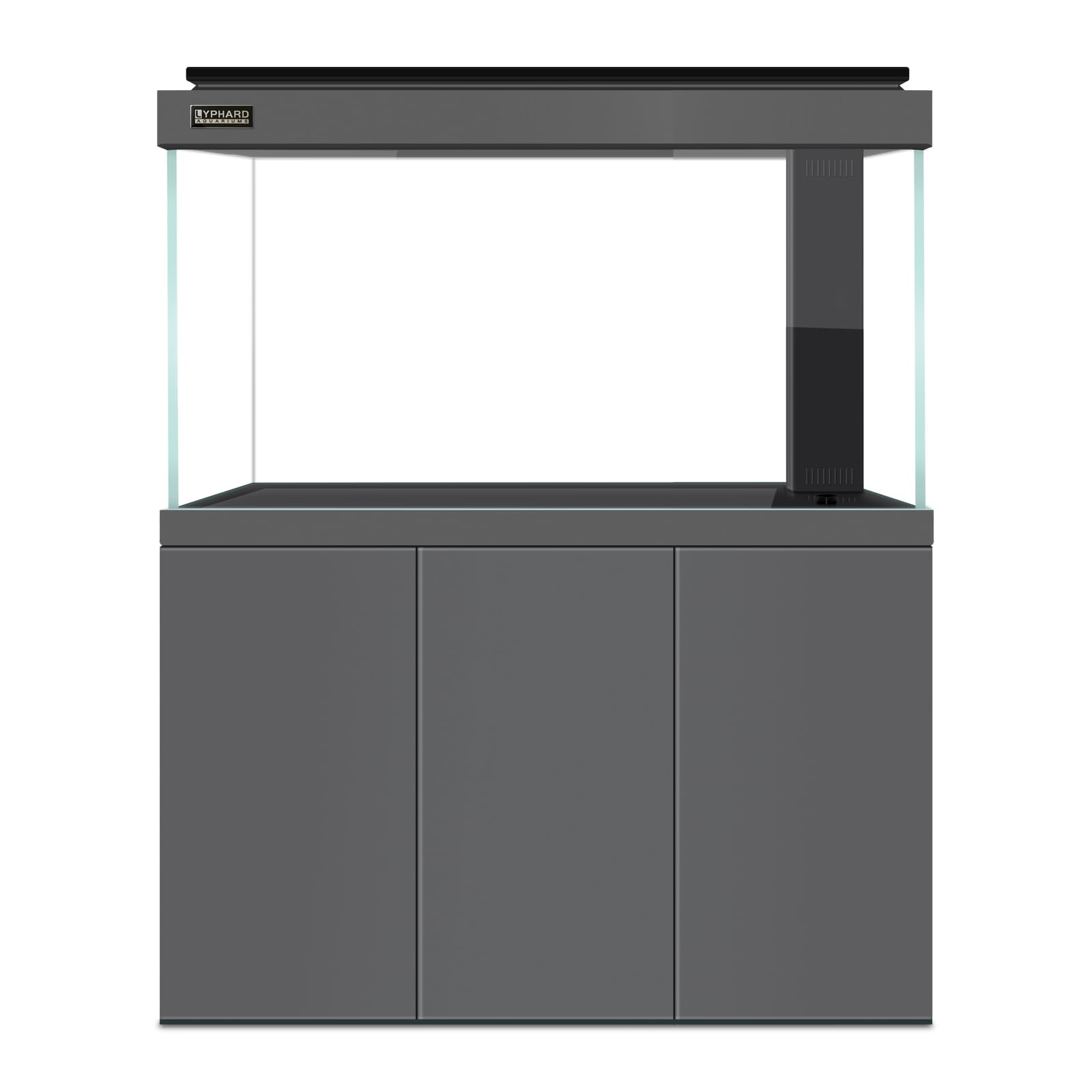 All in One Aquarium, 110 Gallon Ultra Clear Fish Tank and Sump Filtration System, Complete Saltwater Aquarium Set with Triple Door Cabinet Stand, Gray