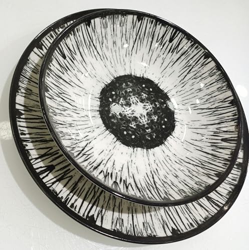 Generico Servizio Piatti 18 Pezzi in Gress Porcellana Colorata – Elegante, Lavabile in Lavastoviglie – Stile Moderno per 6 Persone modello corolla (nero)