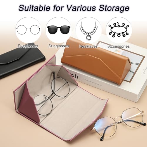 Image of PATIKIL Foldable Glasses Case, Triangle Magnetic Sunglasses Organizer Case PU Leather Hard Eyeglass Case for Women (2 Pcs)