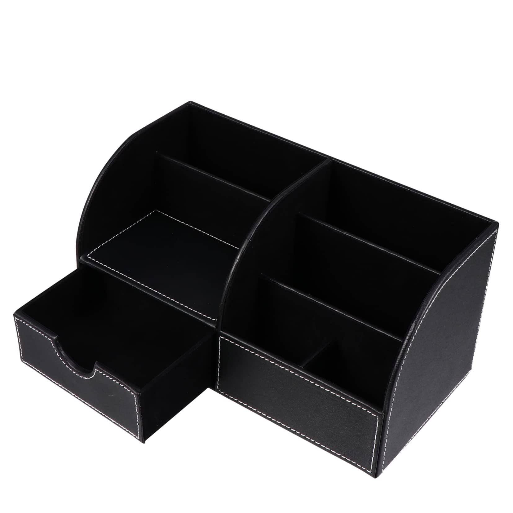 Portalápices de Cuero Pu Negro, Caja Cuadrada Multifuncional