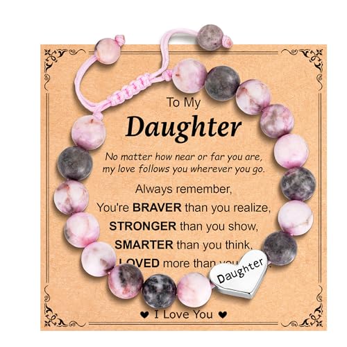 Image of Granddaughter Daughter Gifts -Heart Natural Stone Beaded Bracelet for Girls, Valentines Birthday Gifts for Girls Daughter Granddaughter