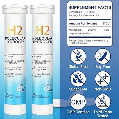 Hydrogen Water Tablets with Magnesium - 16PPM H2 Molecular Hydrogen Tablets for Drinking Water, Antioxidant & Metabolism Support, Fast Dissolving for Bottles & Glasses, 60 Count