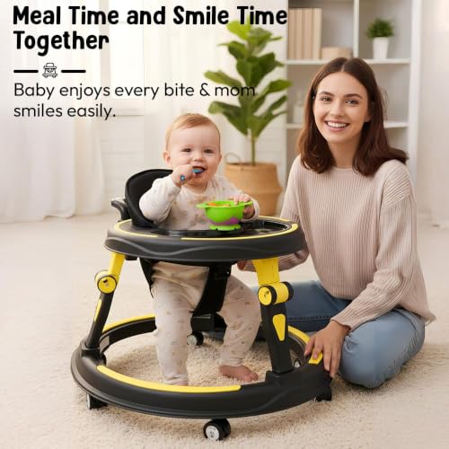 Image of StarandDaisy Baby Walker for Babies, 6-18 Month Baby Boy & Girl, Adjustable Height Infant Learning Walker with 360 Wheels, Anti-Slip, Comfortable Padded Seat, Activity Tray, Foldable Toddler Walker (Yellow-Black)