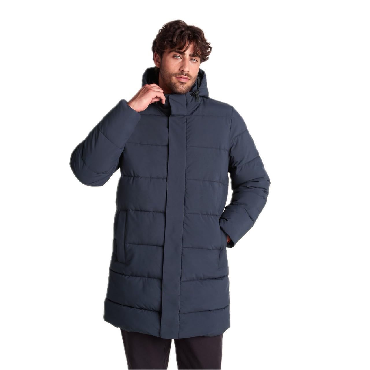 TOG24 Preece Men's Longline Quilted Winter Coat Windproof Insulated Hooded Padded Jacket Warm Thigh-Length Rain Resistant Coat for Men Dark Indigo 3XL