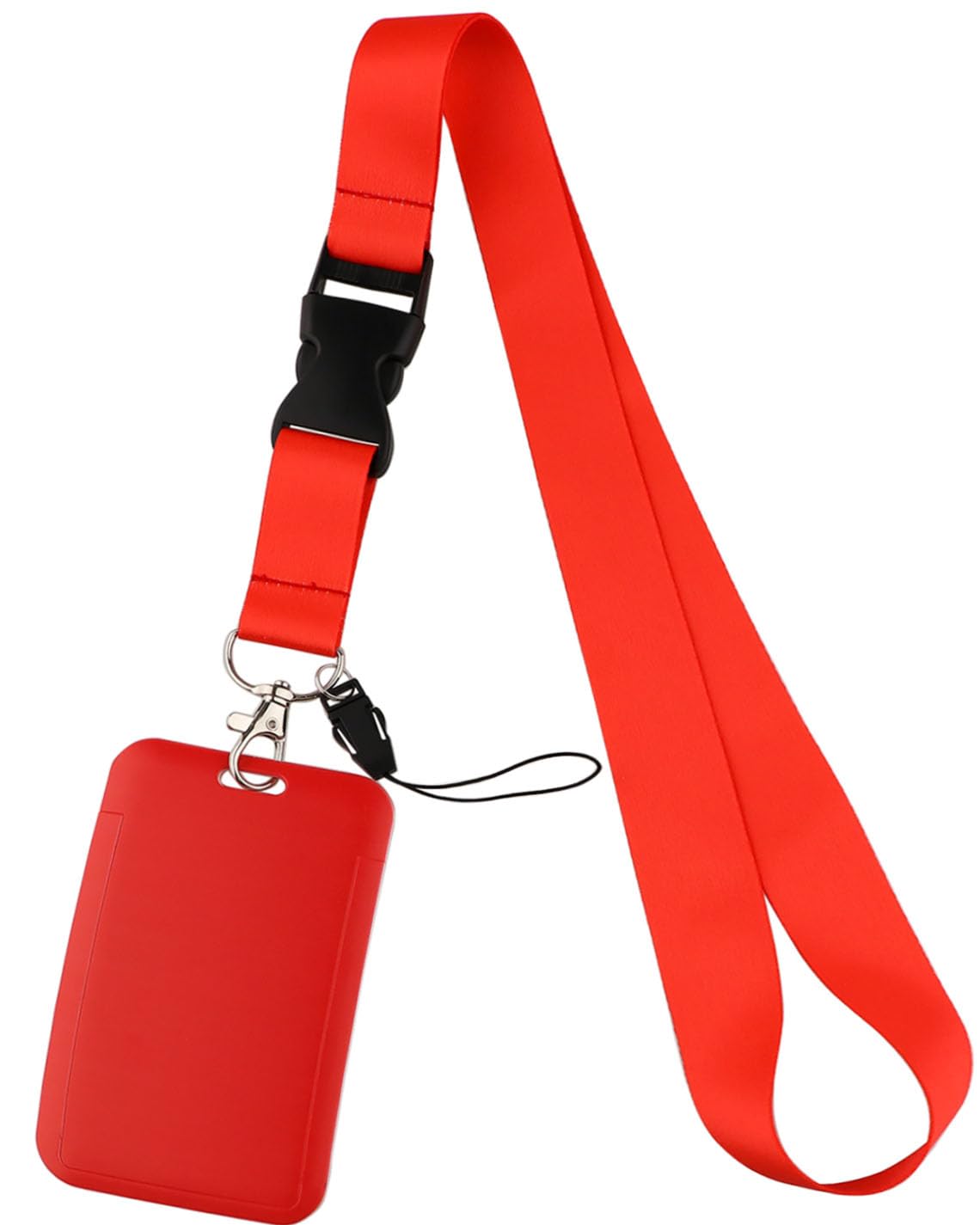 Red Lanyard Set for Neck with Clip for Keys with Card Holder for ID Badges Name Pass Card with Removable Buckle
