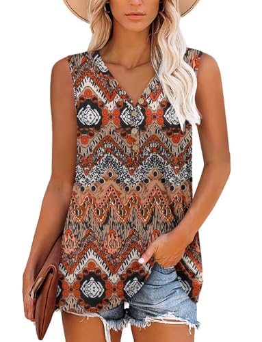 KISSMODA Womens Boho Tops for Summer Sleeveless Tanks Loose Fit Casual Blouse Daily Shirts for Leggings (S-3XL)