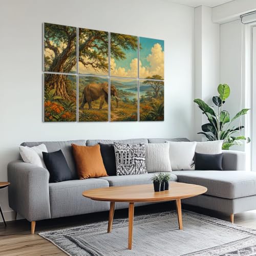 8 Pack Paneles Acústicos Artísticos Majestic Elephant Paisaje de la Sabana Africana Árboles Vibrantes Cielo Azul Paneles Decorativos para Pared con Absorción de Sonido Autoadhesivos para Estudios de Grabación Oficina 48"x32" miniatura 6