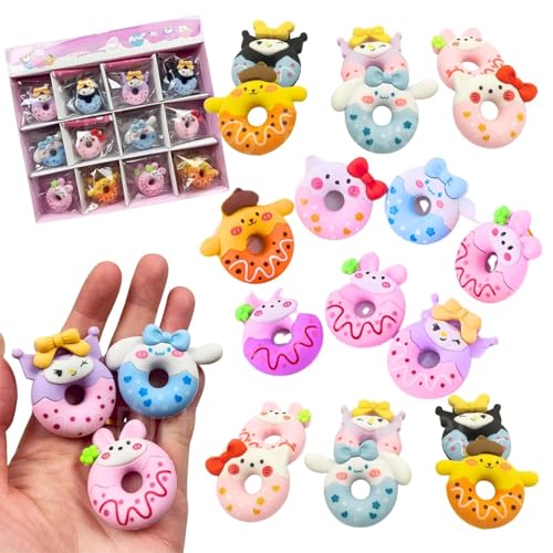 Image of Birthday Popper 48 Pcs Donut Erasers as Birthday Return Gifts for Kids - Assorted Cute 3D Cartoon Kawaii Mini Puzzle Erasers Set | Candy Bow Style School Stationery Collection for Boys & Girls