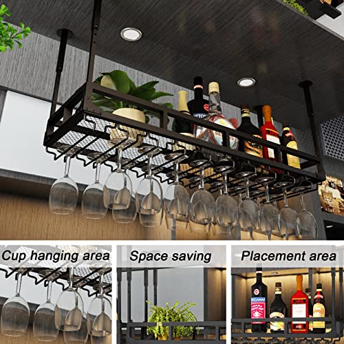 Support de verre à vin de plafond réglable et étagère suspendue