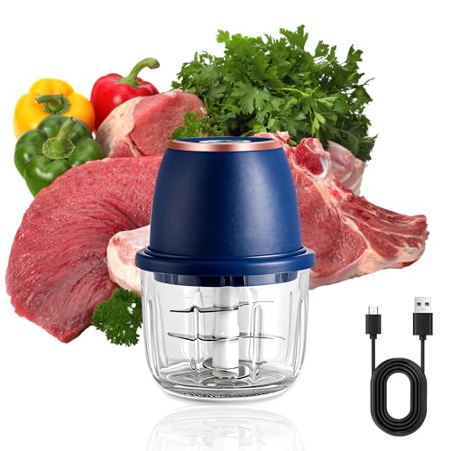 Hachoir Manuel, Hachoir électrique, 350 ml, 6 lames en acier inoxydable, avec câble de chargement Type-C pour la cuisine à la maison et les sorties en...