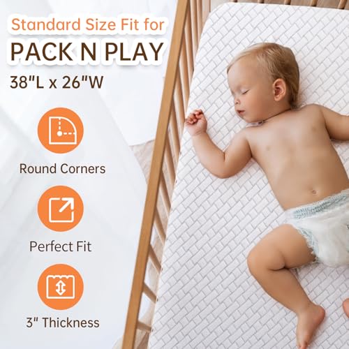 Image of Pack and Play Mattress,High Density Soft&Firm Dual Sided Memory Foam 38 inchx26 inch Pack N Play Mattress Pad,Portable Breathable with Non-Slip Removable Cover