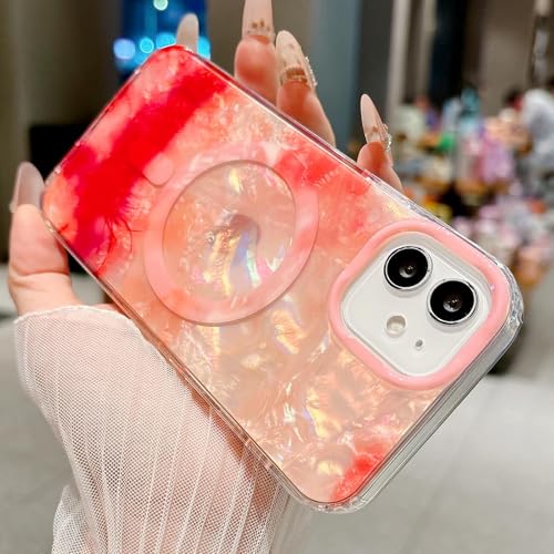 Coque iPhone 12 Pro antichoc MagSafe rose résolvant les risques de chute avec style irisé - 3