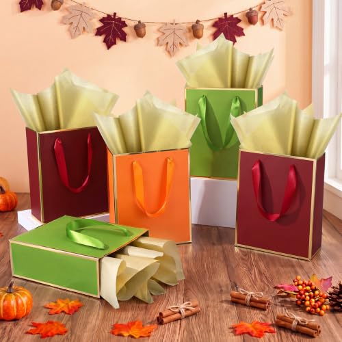 Image of Yeaqee 24 Pack Metallic Paper Gift Bag with Tissue, Fall Color, Gold | with Satin Ribbon Handle and Tissue, 9x7x3.1 Inch, Suit Business, Birthday, Christmas, Thank You Return Gifts Bags