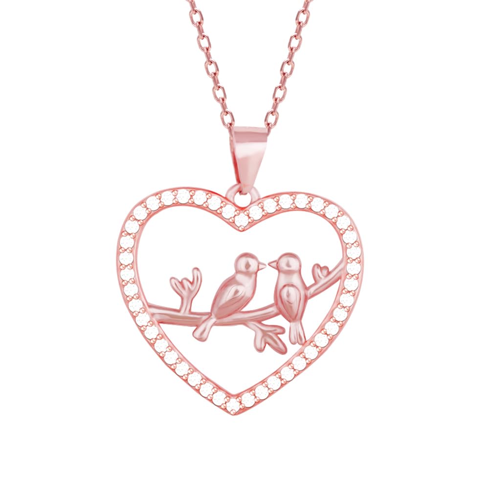 925 Silver Rose Gold Love Birds Pendant With Link Chain| Necklace to Gift Women & Girls | With Certificate of Authenticity and 925 Stamp | 6 Months Warranty*-image-25