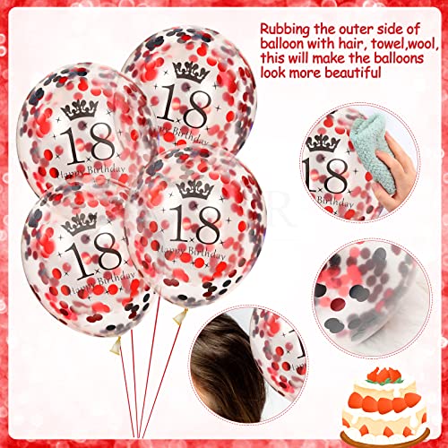 Image of 18th Latex Birthday Balloons - 16 Pcs Red & Black Happy Birthday Balloons for Girls & Boys 18th Birthday Party Decor