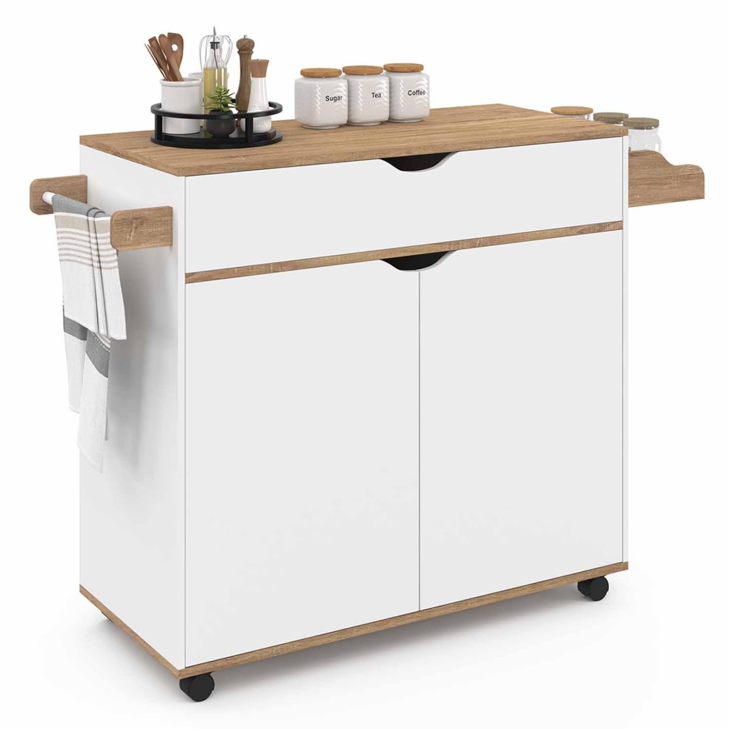 IDMarket - Küchenschrank COSY XXL mit weißer Schublade und Buchenholzplatten B.90 CM