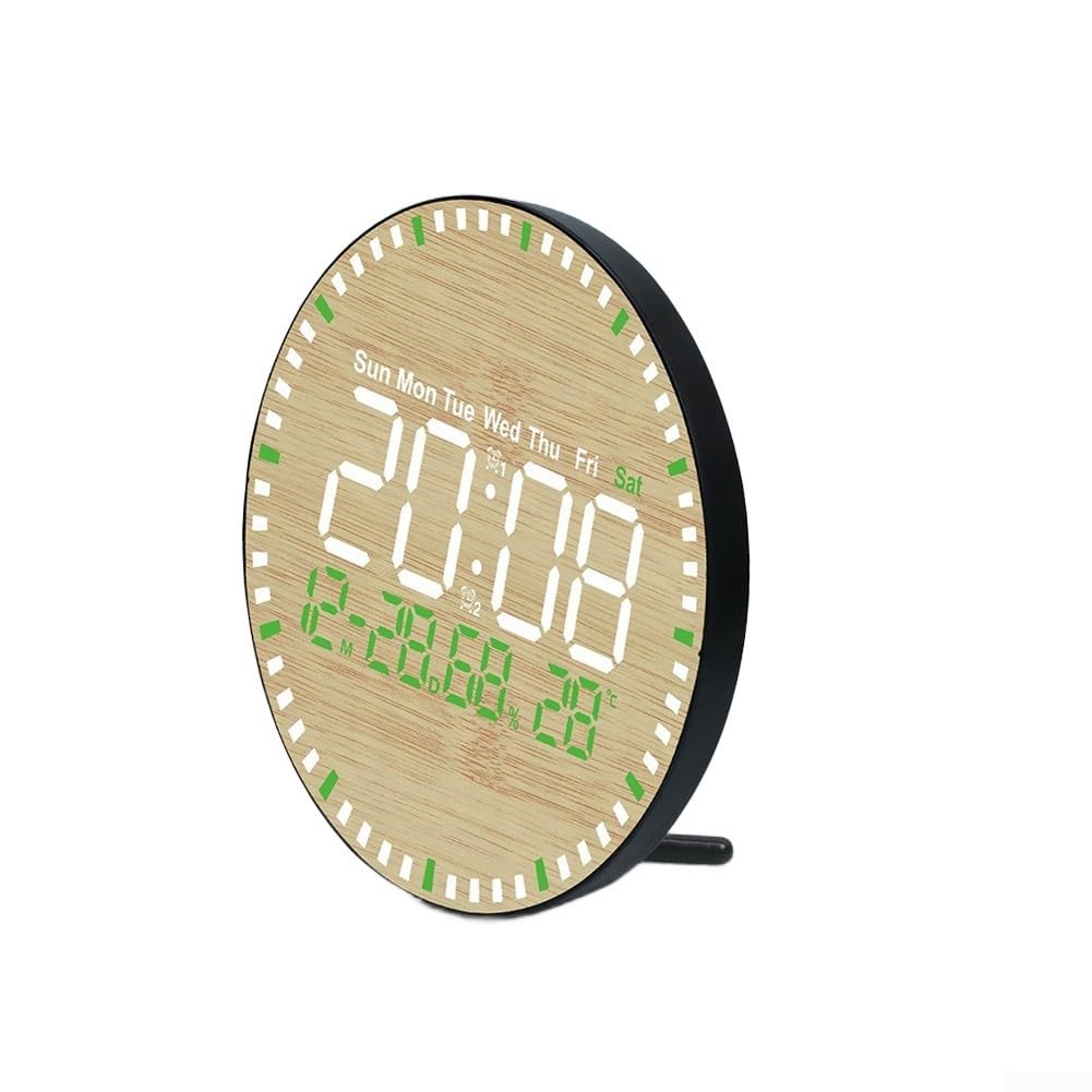 Horloge murale LED bois 26,7 cm télécommande température humidité