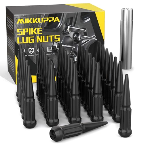 Image of MIKKUPPA 9 /16-18 Spike Lug Nuts, Black 32PCS Spiked 9 /16 Solid Acorn Nut | 4.4 inch Tall,With 1 Socket Key, Replacement for 1994-2010 Ram 2500 /3500, 1984-1997 F250 /F350, 1974-1988 J20