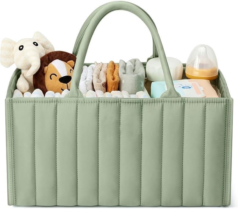 Image of Winnies Cute Diaper Caddy Bag for Smart Mothers Baby Diaper Caddy Organizers Baby Wipes Felt Storage, Nursery, Foldable and Portable (Green)