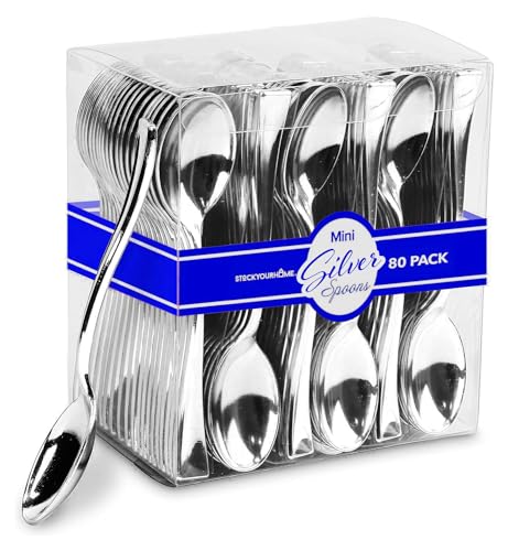 Silver Mini Spoons (80 Count) - 4 Inch Disposable Appetizer Spoons for Cocktail Hour Wedding Reception Food Samples Holiday Parties