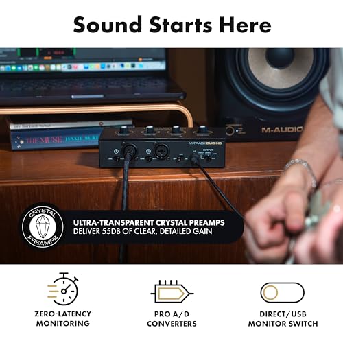 Image of M-AUDIO M-Track Duo HD Audio Interface, M100 Condenser Microphone and HDH41 Studio Monitoring Headphones for Recording, Producers, Content Creators and Podcasters
